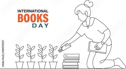 International Books Day Line Art – Nurturing Growth with Knowledge and Education