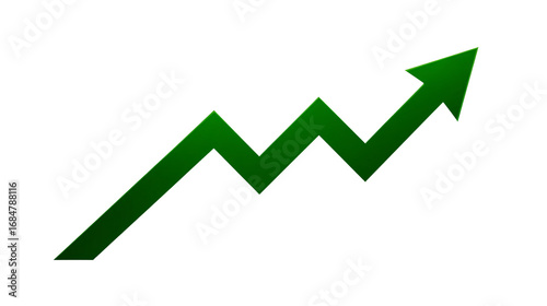 3D green zigzag arrow pointing upward on white background