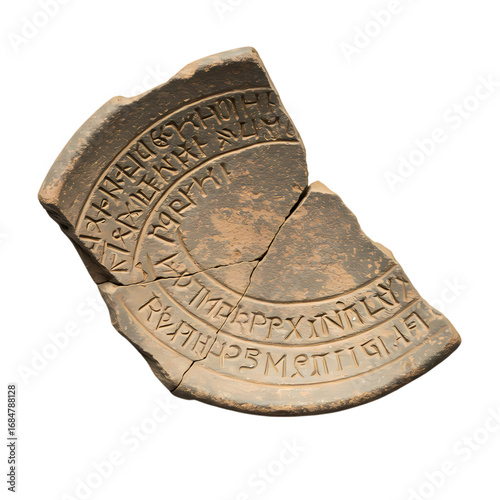 Ancient Pottery Shard:  Inscribed Clay Fragment, Archaeological Relic, Historical Artifact
