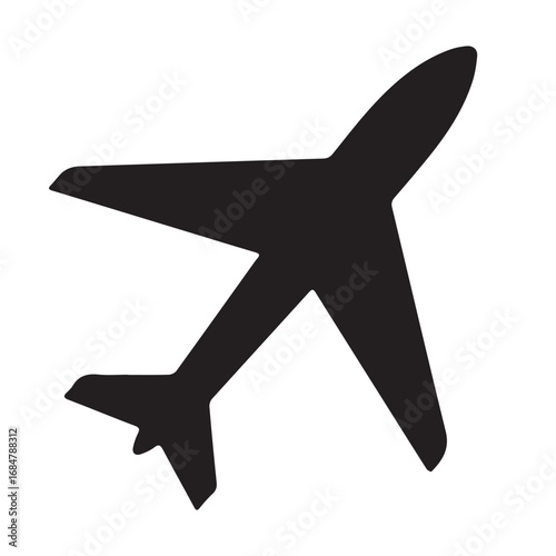 Black Airplane Icon – Solid Aircraft Symbol for Travel & Aviation