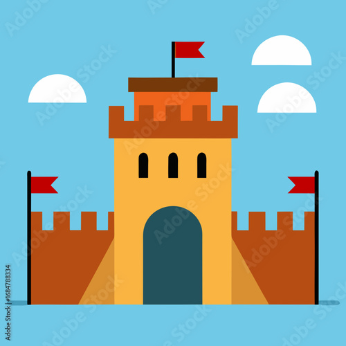 Cartoon fortress drawbridge vector illustration