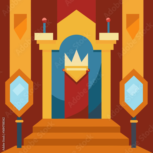 Cartoon throne room with banners vector illustration