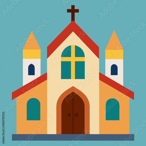 Cartoon chapel stained glass vector illustration