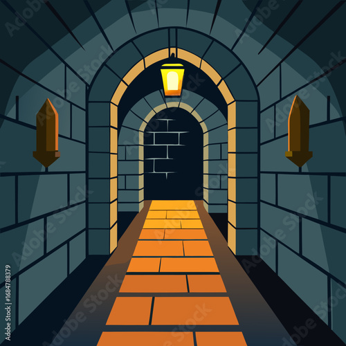 Cartoon dungeon cell hallway vector illustration