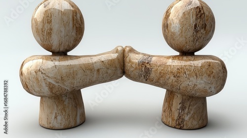Abstract Stone Figures Facing with Arms Extended on White Neutral Background