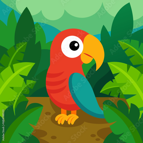 Cartoon parrot jungle clearing vector illustration