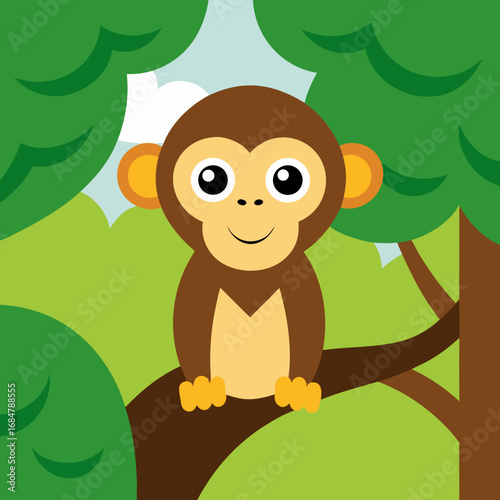Cartoon monkey tree canopy vector illustration