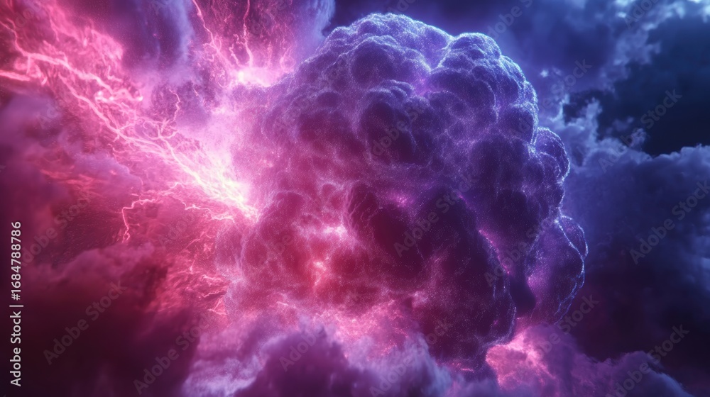 Obraz premium Futuristic Neural AI Cloud Processing Massive Data U