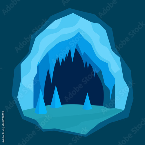 Cartoon icy stalactite cave vector illustration