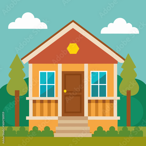 Cartoon cozy farmhouse porch vector illustration
