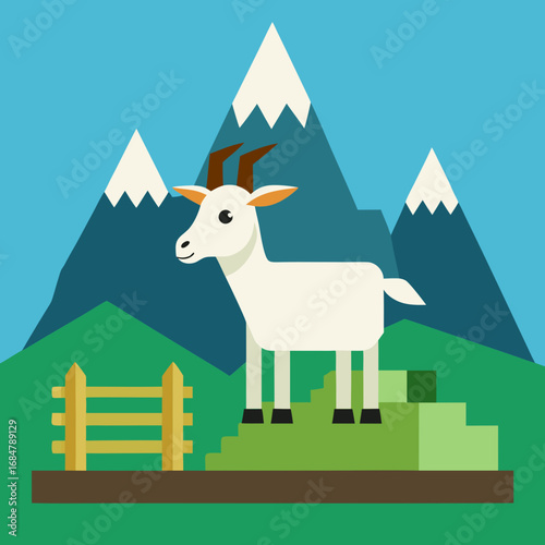 Cartoon goat pen mountain farm vector illustration