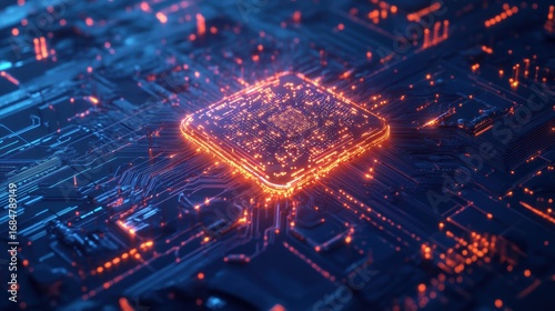 Neural Network AI Chip Glowing with Data Energy Ultr