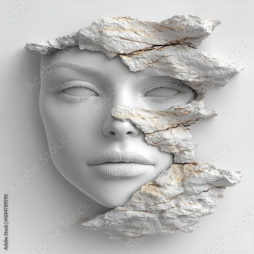 Abstract White and Gold Stone Portrait of a Woman