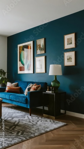 Wallpaper Mural Modern Living Room with Teal Walls and Blue Sofa Torontodigital.ca