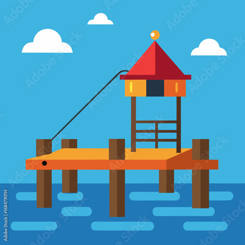 Cartoon fishing pier vector illustration