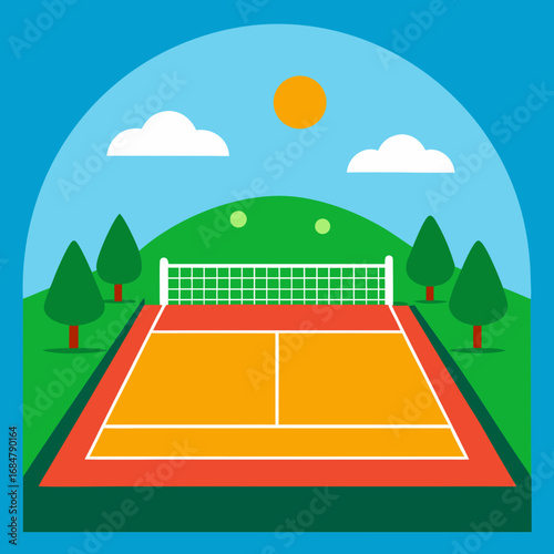 Cartoon tennis court vector illustration