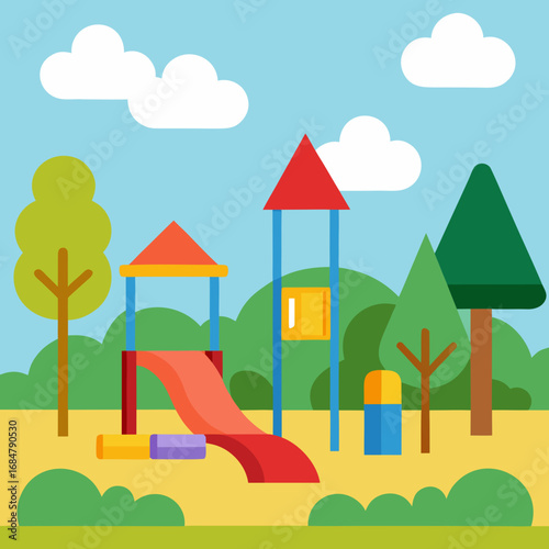 Cartoon playground in park vector illustration
