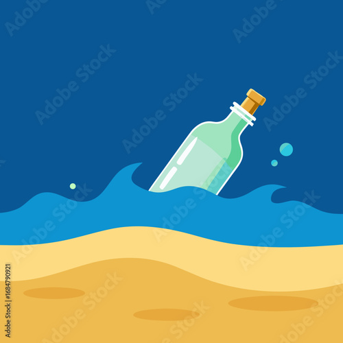 Cartoon message in bottle shore vector illustration