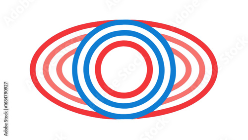 Concentric ovals and circles in red and blue hues creating an eye like shape on a white background view