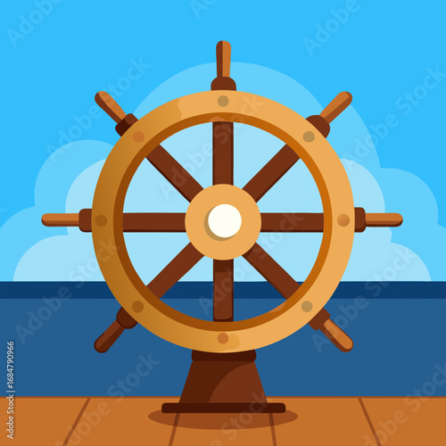 Cartoon captain's wheel deck vector illustration