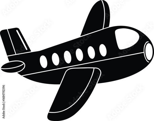 Stylized silhouette of a commercial airplane flying with wings extended and engine nacelles visible vector