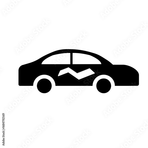 Black silhouette vector of a car with unique line detail on the door. Perfect for transport, automotive, rental, taxi, ride sharing, and travel design projects.