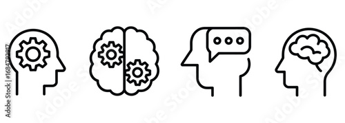 Unlock powerful insights with these modern icons representing brain function, communication, and strategic thinking, perfect for business and technology concepts.