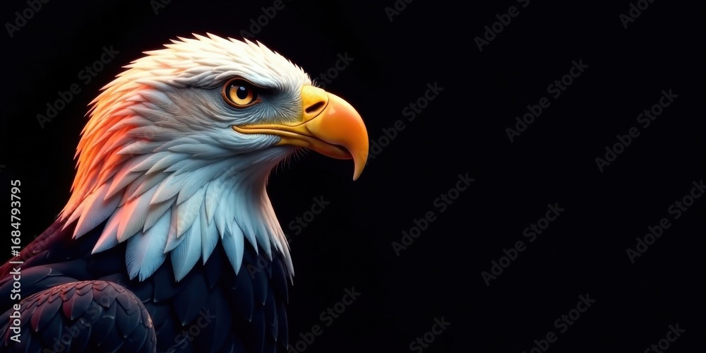 Fototapeta premium Majestic Bald Eagle Profile Against a Dark Background, a Symbol of Freedom and Power