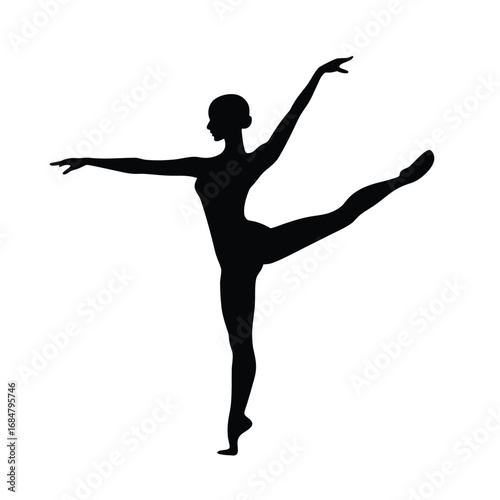 Elegant Ballet Dancer Silhouette Striking a Graceful Attitude A Captivating Dance of Balance and Poise Captured in Timeless Black and White
