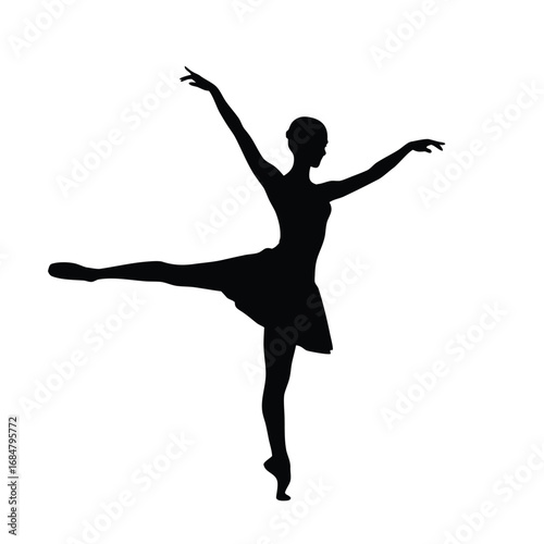 Elegant Silhouette of a Ballerina in Motion Graceful Dance Figure Poised Ballerina Against White Backdrop A Study of Grace and Elegance