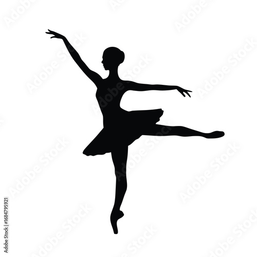 Elegant Silhouette of a Ballerina Performing a Graceful Arabesque En Pointe, Depicting the Beauty and Precision of Ballet Dance