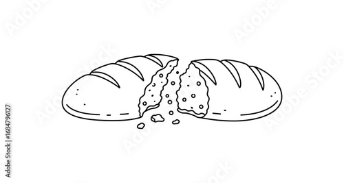 Simple linear drawing of sliced bread loaf in black and white