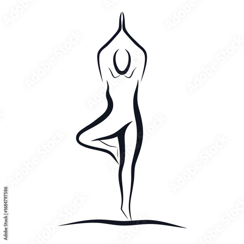 Elegant Yoga Tree Pose Silhouette A Symbol of Balance Harmony and Holistic Wellness in Minimalist Style