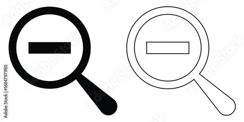 Dark magnifying glass set of 2 on isolated white background. Search object, Lens icon set. Graphical vector illustration of zoom icon. Modern vector shape lens. Mathematic icon on search bar. EPS 10. 