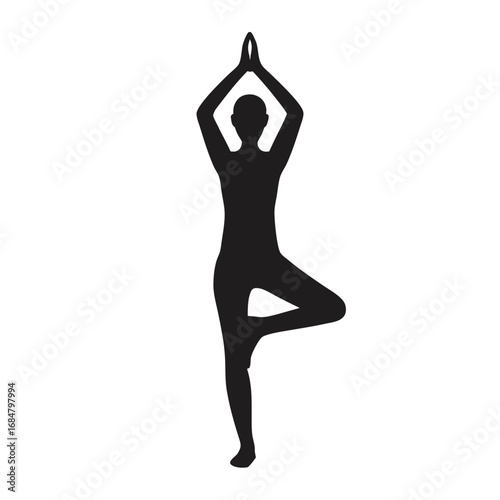 Silhouette of a Person Performing Tree Pose A Balancing Yoga Asana for Strength and Focus Artistic Monochrome Image