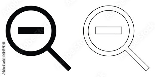 Search object, Lens icon set. Graphical vector illustration of zoom icon. Negative sing on isolated zoom lens icon set. Vector magnifying glass icon set on white background. EPS 10. 