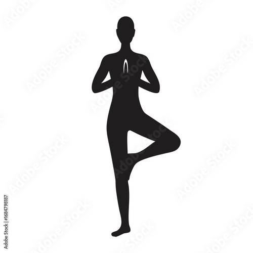 Silhouette of a Woman in Tree Pose Yoga Position Symbolic of Balance Serenity and Mindfulness Perfect for Wellness or Fitness Themes