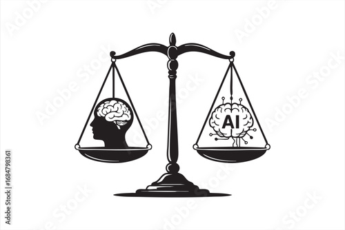 Vector Symbol of AI vs Human Brain for Digital Innovation