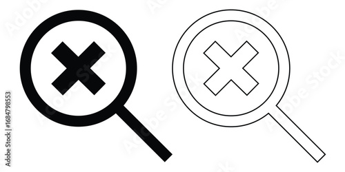 Dark magnifying glass set of 2 on isolated white background. Search object, Lens icon set. Graphical vector illustration of zoom icon. Modern vector shape lens. Mathematic icon on search bar. EPS 10. 