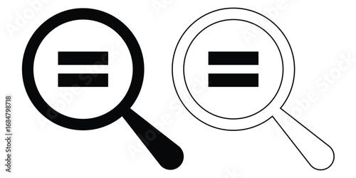 Dark magnifying glass set of 2 on isolated white background. Search object, Lens icon set. Graphical vector illustration of zoom icon. Modern vector shape lens. Mathematic icon on search bar. EPS 10. 