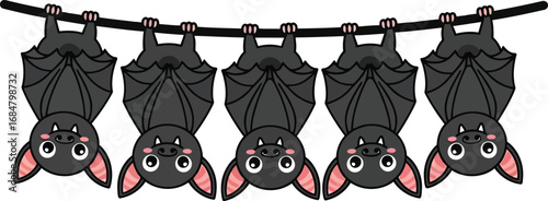 Cute cartoon bats hanging upside down on a string halloween decoration vector