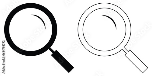 Dark magnifying glass set of 2 on isolated white background. Search object, Lens icon set. Graphical vector illustration of zoom icon. Modern vector shape lens. EPS 10. 
