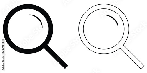 Dark magnifying glass set of 2 on isolated white background. Search object, Lens icon set. Graphical vector illustration of zoom icon. Modern vector shape lens. EPS 10. 