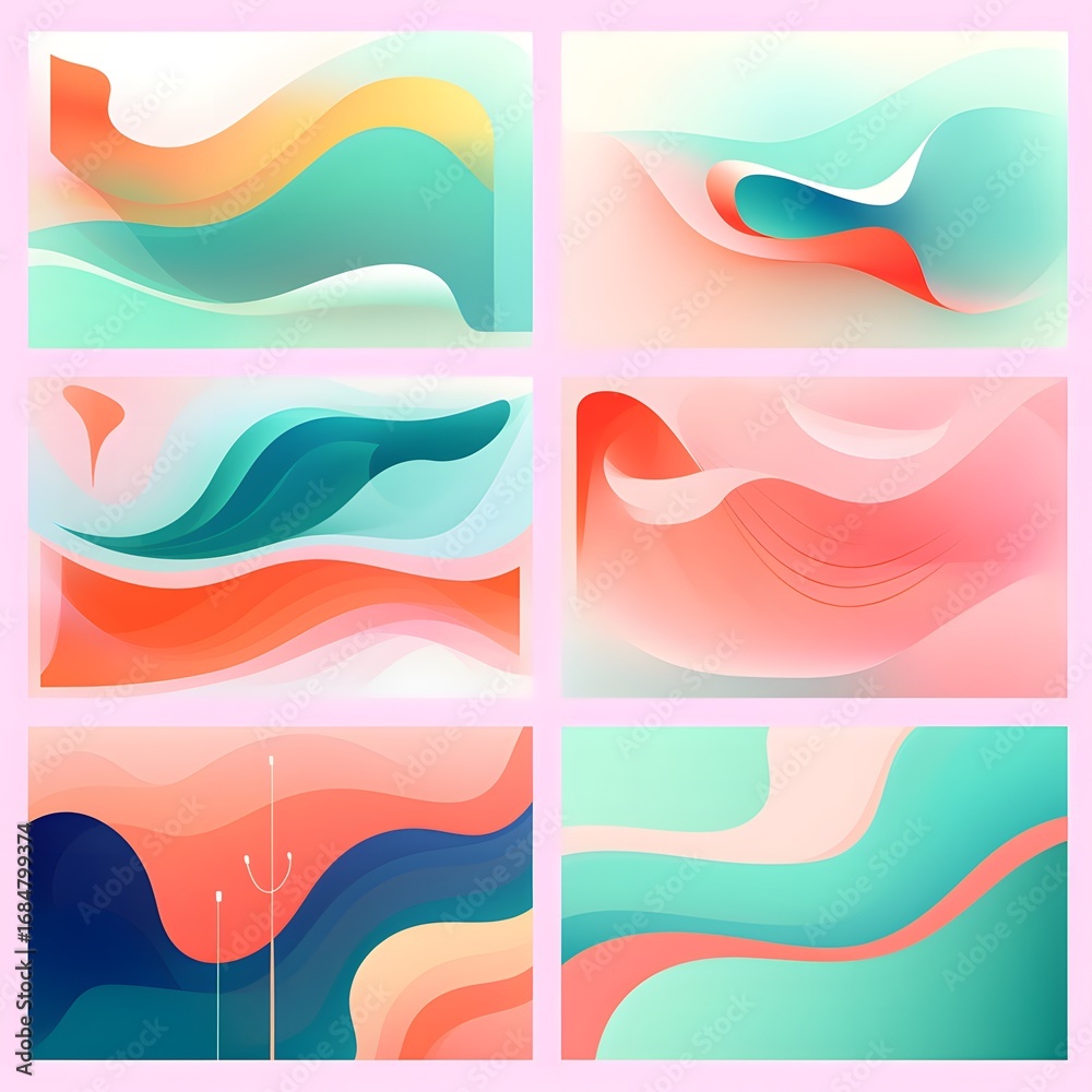 Obraz premium Color Wave Abstracts — Four colorful fluid gradient panels, trendy flowing abstract backgrounds for modern design