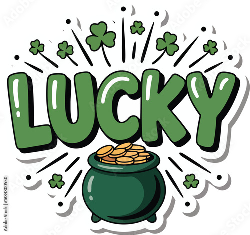 Lucky St Patricks Day Pot Of Gold With Shamrocks And Fireworks clover