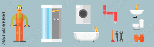 Plumbing Equipment and Fixture Different Object Vector Set