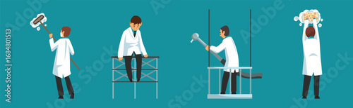 Man Doctor Character in White Coat Examine and Checkup Vector Set