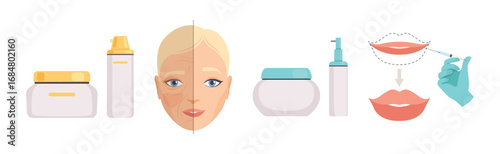 Cosmetology with Woman Face Have Skin Procedure Vector Set