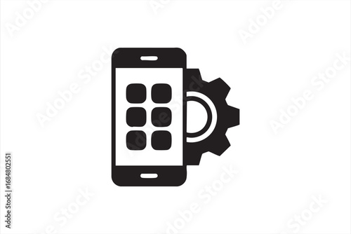 Mobile App Settings Icon with Smartphone and Gear Symbol