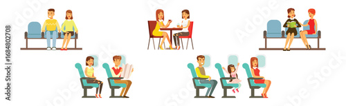 People Character Passenger Moving Enjoy Their Trip Vector Set